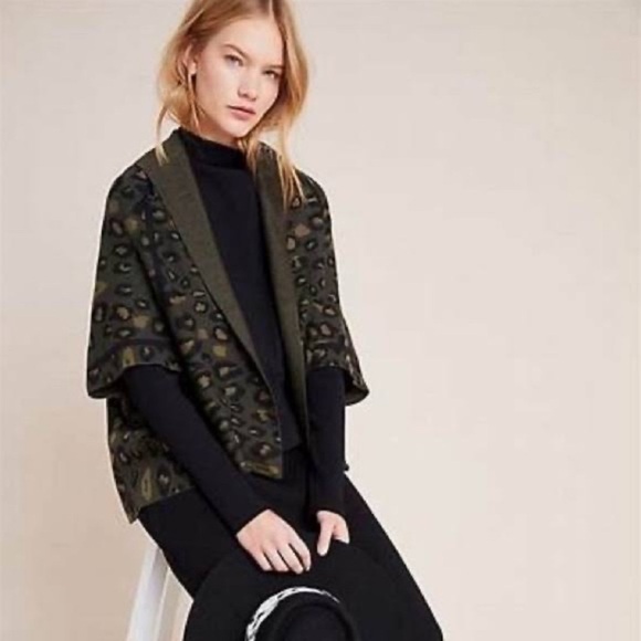 Anthropologie Akemi + Kim Animal Print Cardigan In Green Color O/S - Picture 1 of 6
